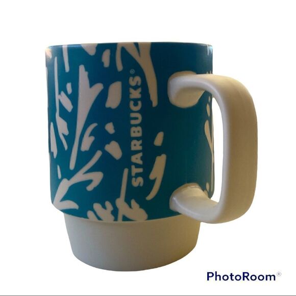 Starbucks Abstract Floral Pattern Stackable 12oz Blue Coffee Mug - Picture 1 of 5